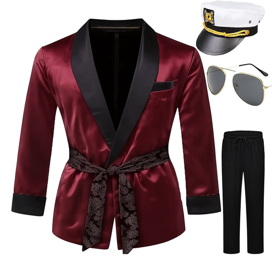 Smoking Jacket with Pants,Captain Hat,Glasses, Halloween Costume Accessories for Adult