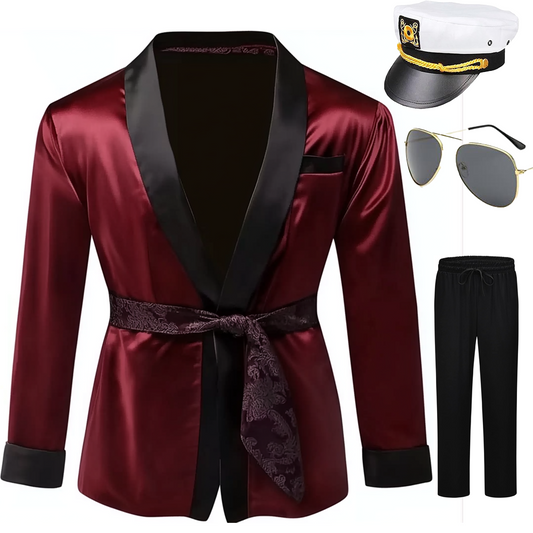 Smoking Jacket with Pants,Captain Hat,Glasses, Halloween Costume Accessories for Adult