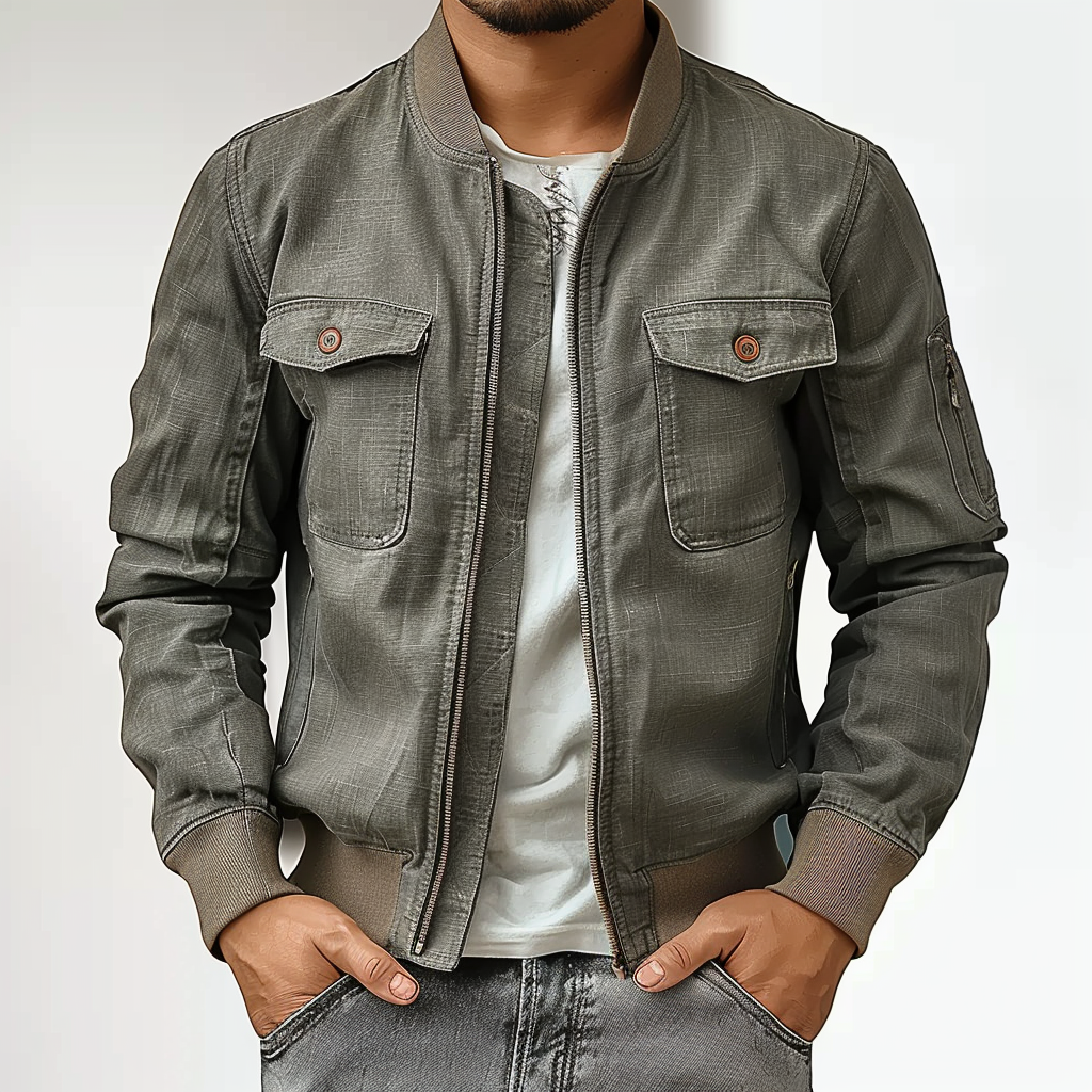 Linen Bomber Jacket Men Light Weight Grey